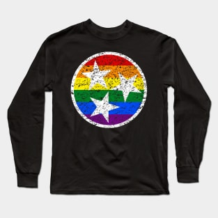 Tennessee Flag Symbol - Rainbow Distressed Long Sleeve T-Shirt